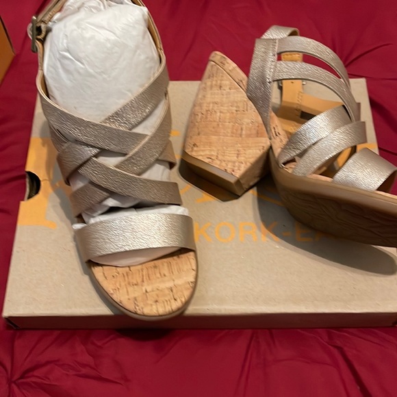 Kork-Ease Shoes - Kork-Ease Metallic Champagne Cork Wedge Sandals